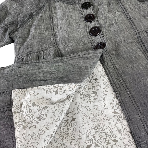 Rapsodia Anthropologie Grey Linen Blend Lined Jacket Women's Sz L Modern Buttons - Picture 10 of 16